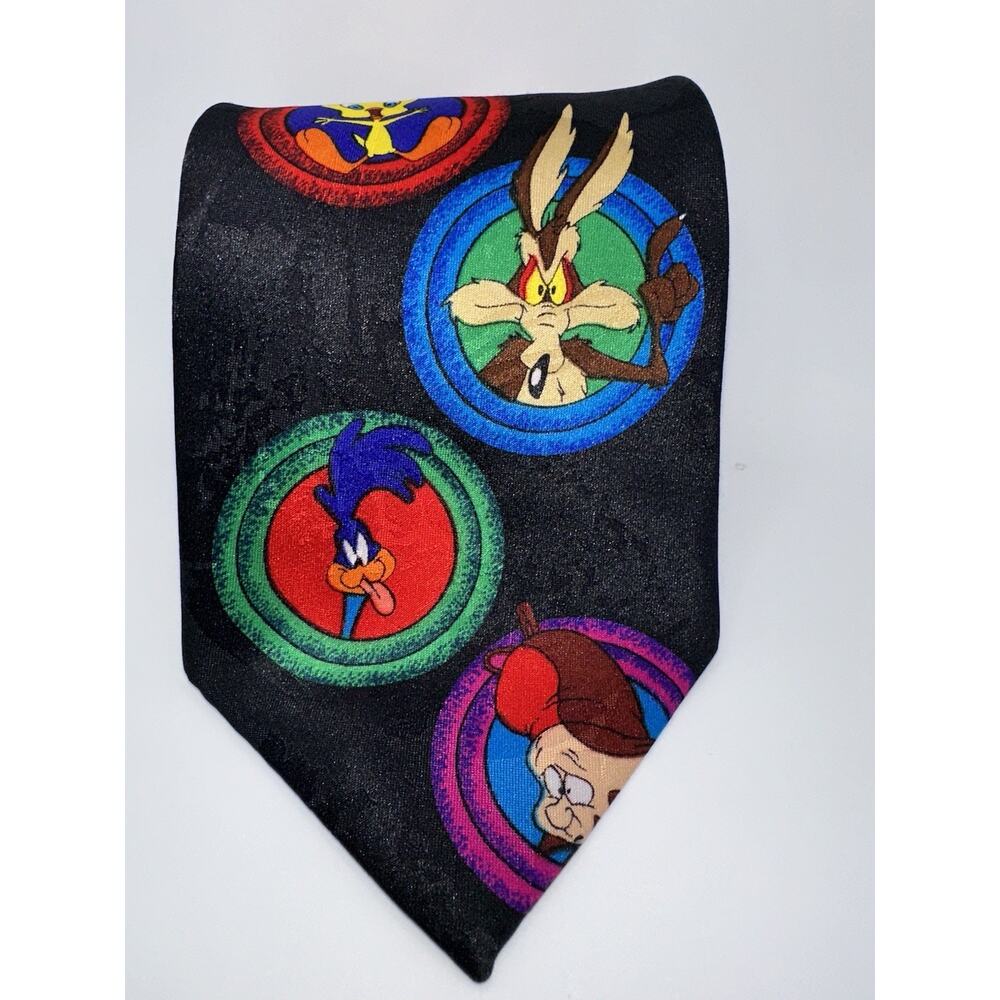 Looney Tunes Silk Tie Black Road Runner Wile E Coyote Bugs Tweety 57 x 4